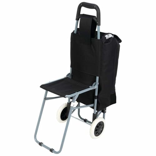 Inditradition Aluminum Shopping Trolley Bag with Wheels and in-Built Sitting Stool | 90x45x33.5 cm (30 Liter Bag) - Black - Image 1