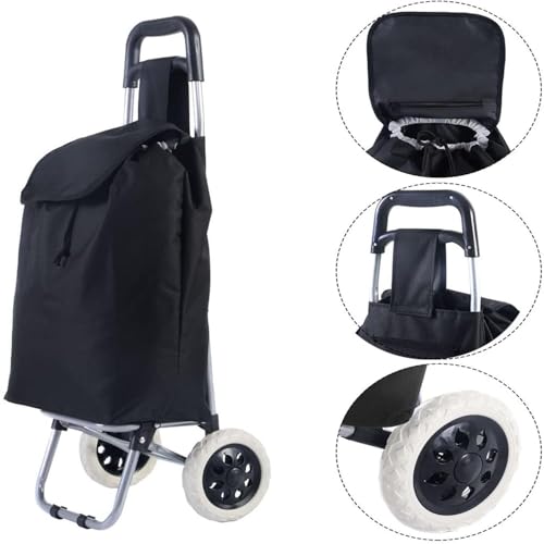 Inditradition Aluminum Shopping Trolley Bag with Wheels and in-Built Sitting Stool | 90x45x33.5 cm (30 Liter Bag) - Black - Image 4