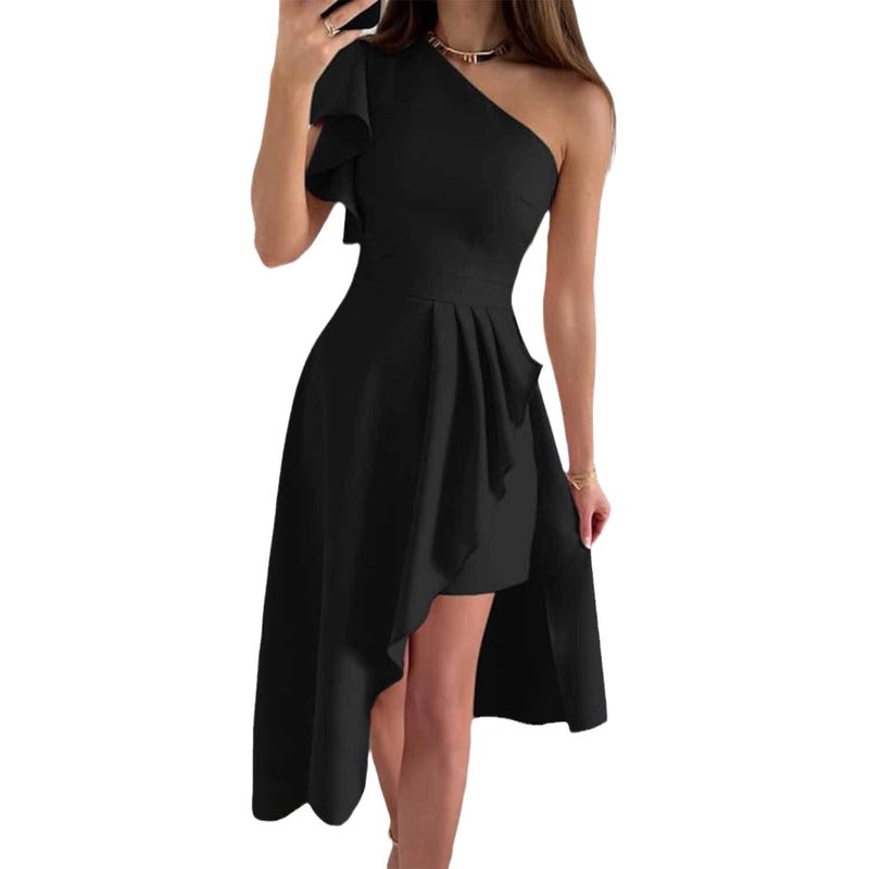 2026 One-Shoulder Pleated Midi Bridesmaid Dress - Image 5
