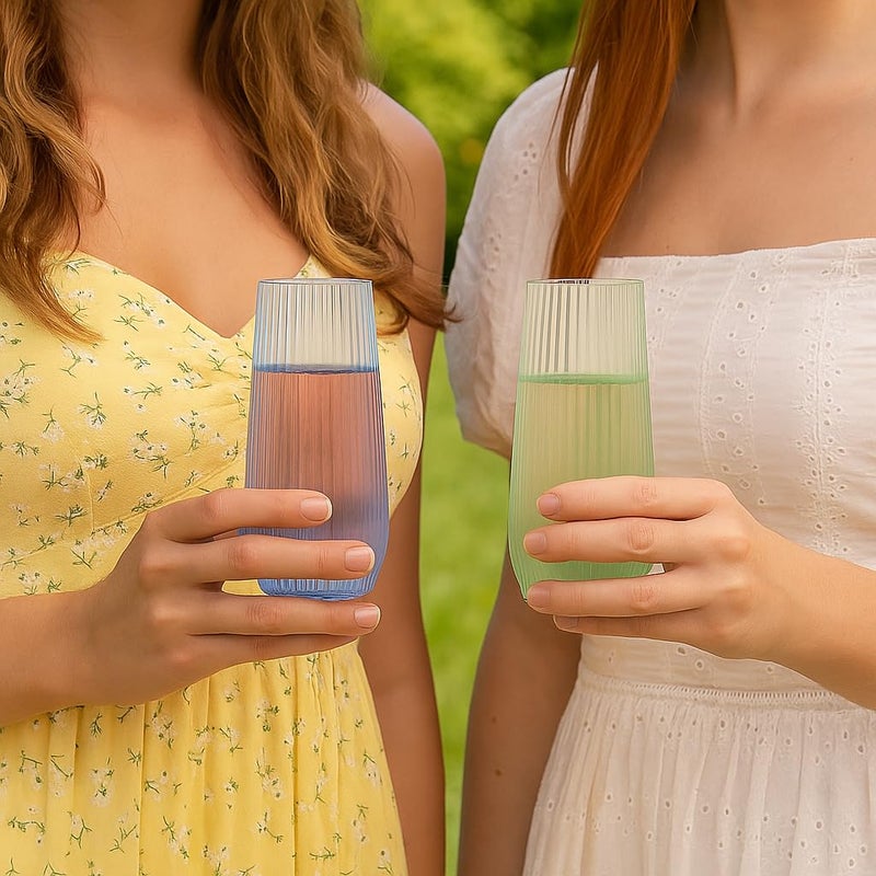 Oojami 48 Pack Ribbed Ripple Stemless Toasting Glasses, Origami Durable 9 Oz BPA-Free Disposable Plastic Champagne Flutes for Weddings, Bars, Events, and Celebrations (48, Ribbed Color Collection) - Image 2