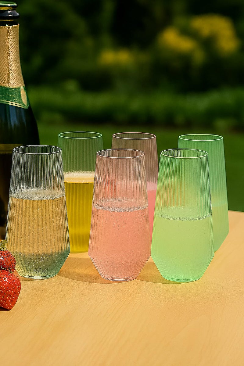 Oojami 48 Pack Ribbed Ripple Stemless Toasting Glasses, Origami Durable 9 Oz BPA-Free Disposable Plastic Champagne Flutes for Weddings, Bars, Events, and Celebrations (48, Ribbed Color Collection) - Image 3