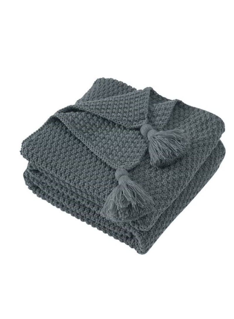 إيزي سو بطانية دافئة بتصميم مزين بالشرابة بوليستر رمادي 130x170سم