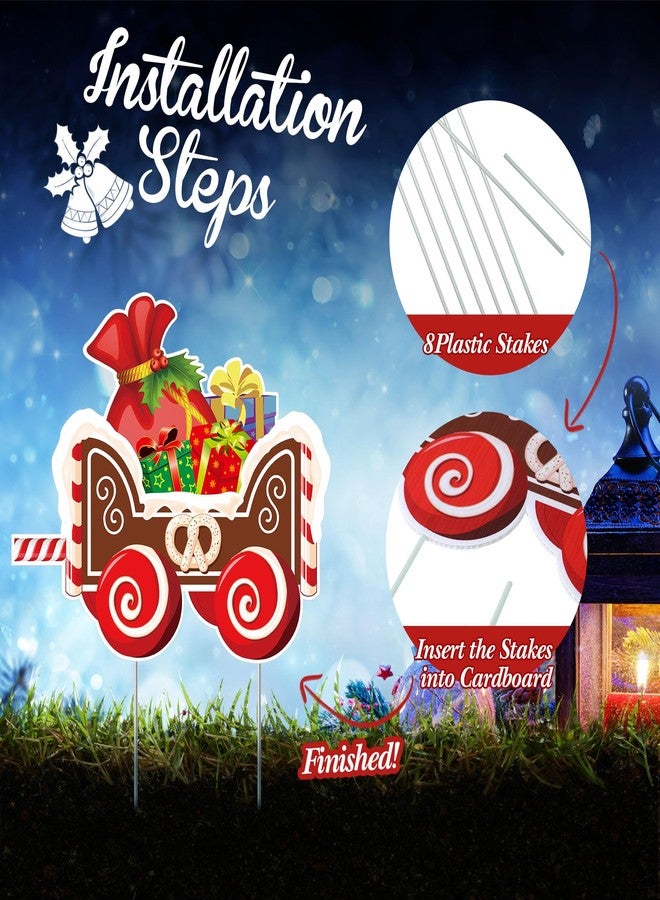 Marsui 4 Pieces Christmas Train Outdoor Lawn Sign Decorations Gingerbread Xmas Tree Yard Sign with 8 Stakes Holiday Outside Yard Stakes Bells Lawn Decor Signs for Home Patio Yard Lawn Decoration - Image 3