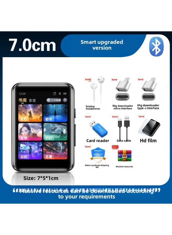 MP4 Fiction Artifact Mp5 E-book Reader Bluetooth MP3 Walkman Student Edition Senior High School Special-Body Color:Cool Black 7.0 Touch Screen Model/bluetooth 5.3 [free Headphones/type-c Otg/data Cable/card Reader/hd Film/protective Case/increased Battery-Memory Capacity:32gb [more Than 2,000 Types Of Novels + Songs + Movies] - Standard + Wireless Bluetooth Headsets  - Image 1