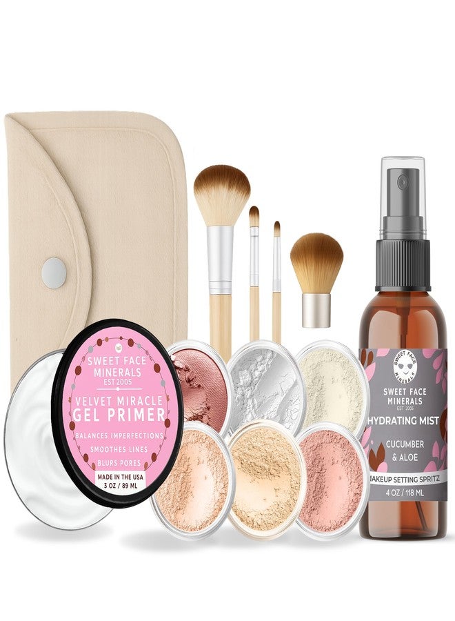 Sweet Face Minerals FLAWLESS COMPLEXION KIT (PINK BISQUE) Full Size Mineral Makeup Set Matte Foundation Bare Face Sheer Powder Cover - Image 1