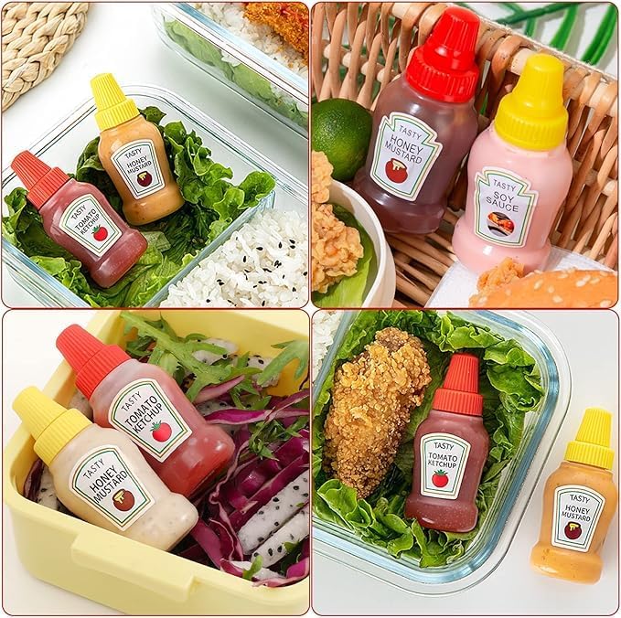 FASHRAMP 4pcs 25ml Mini Condiment Squeeze Bottles Dispensers With Screw Cap For Ketchup/Honey/Salad/Soy Sauce Portable Storage Containers Jars Office School Multicolor - Image 3