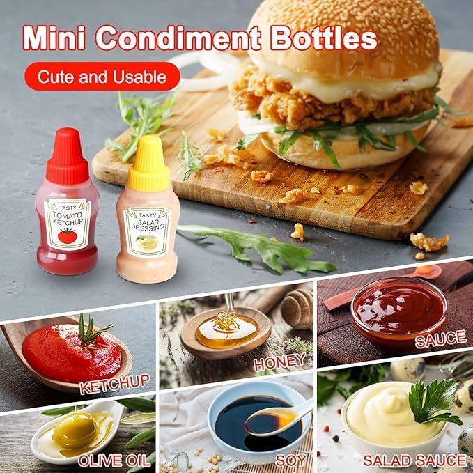 FASHRAMP 4pcs 25ml Mini Condiment Squeeze Bottles Dispensers With Screw Cap For Ketchup/Honey/Salad/Soy Sauce Portable Storage Containers Jars Office School Multicolor - Image 4