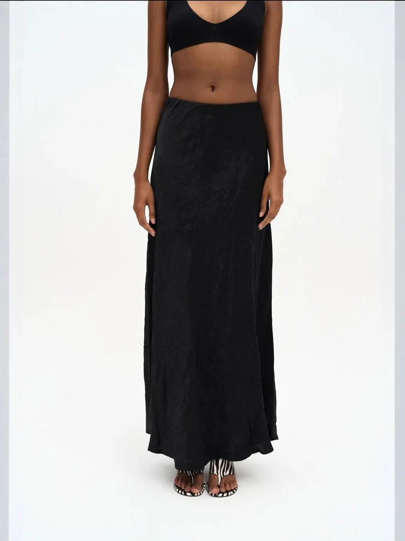 ماي كولكشن MAI STUDIOS Eubah Seersucker Affected Maxi Satin Skirt
