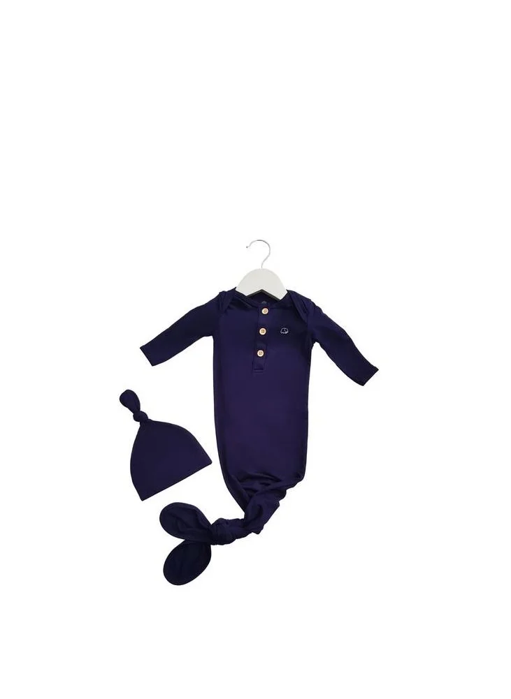 Anvi Baby Organic Bamboo Knotted Gown and Beanie Set  Midnight Navy  - 3-6 months