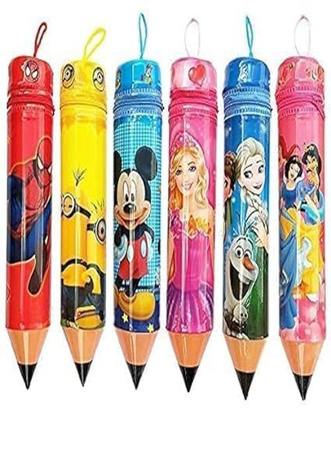 Royals Pack of 6 Pencil-Shaped Pouches - Assorted Stationery Organizer for Kids, School Supplies, Birthday Return Gifts & Party Favors - Fun Pencil Cases for Boys & Girls - 6 Pieces (Random Colour) - Image 1