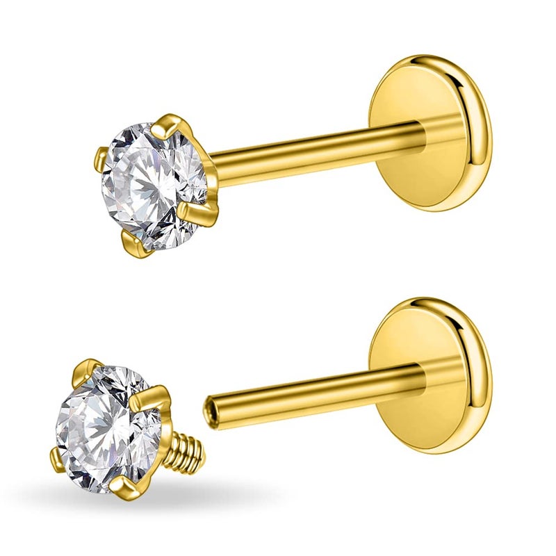 PunkTracker 16g/18g Surgical Steel Internal Thread CZ Stud Piercing Jewelry for Tragus/Nose/Helix/Conch/Medusa/Lip/Labret - Helix Tragus Cartilage Earring for Women Men 2PCS - Image 1