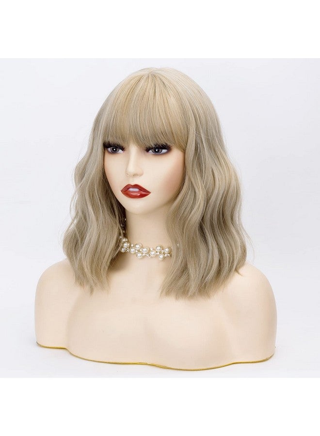 TSNOMORE Mix Blonde Wig with Bangs Shoulder-length Wig for Women Halloween Costume Praty Cosplay Wig (Color-5) - Image 4