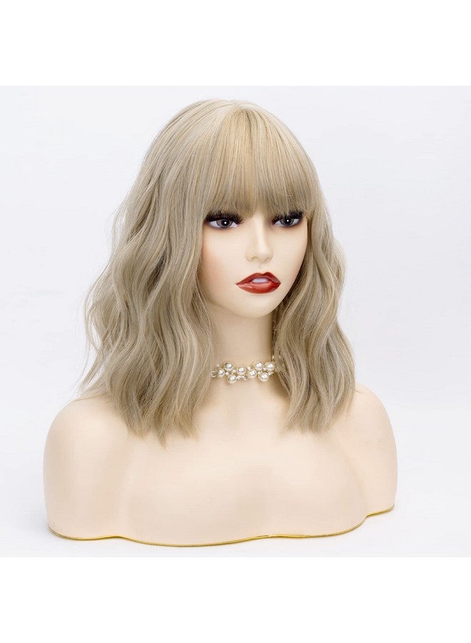 TSNOMORE Mix Blonde Wig with Bangs Shoulder-length Wig for Women Halloween Costume Praty Cosplay Wig (Color-5) - Image 2