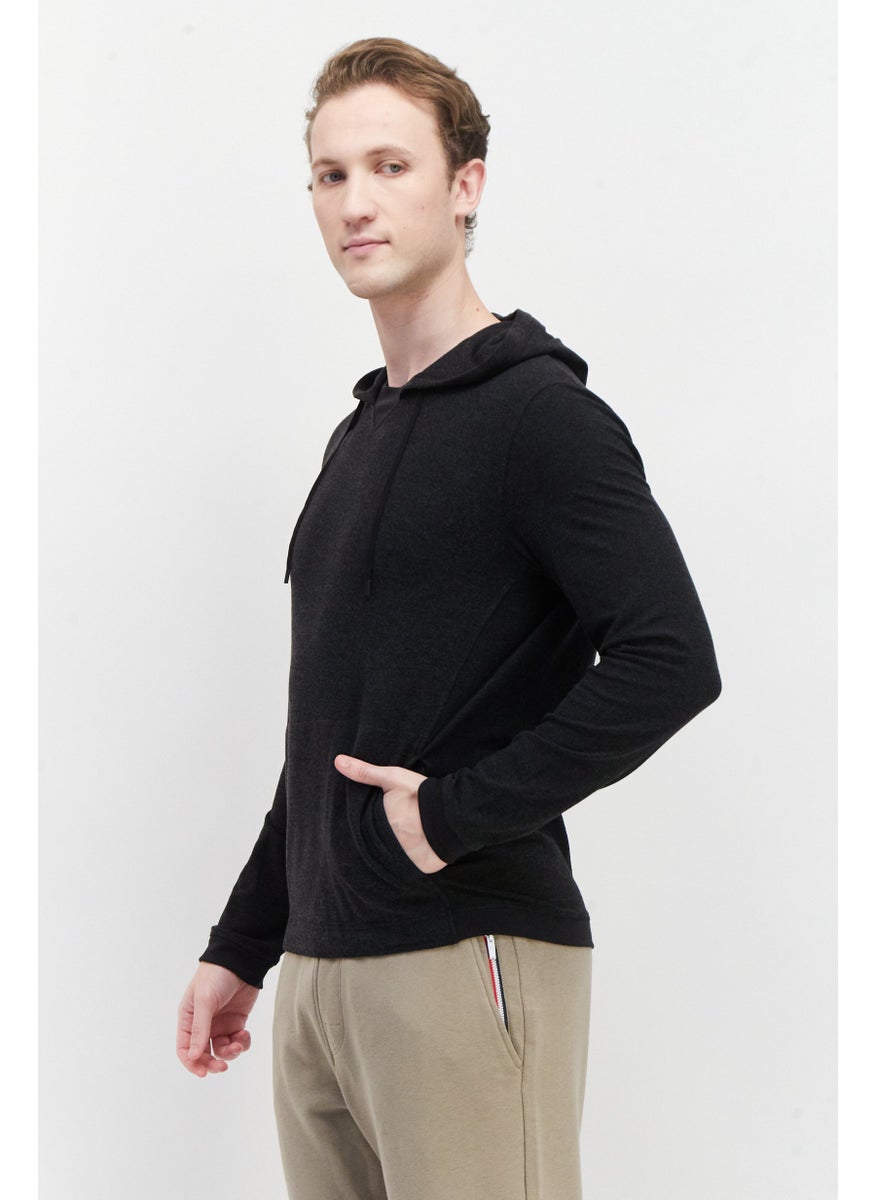 Kenneth Cole Men Hooded Long Sleeve Plain Sweatshirt, Charcoal  - Image 2