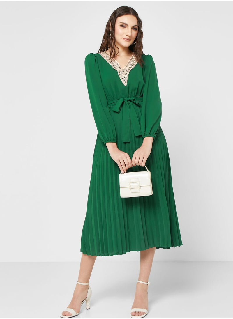 ELLA - Belted Pleat Detail Dress - Image 1
