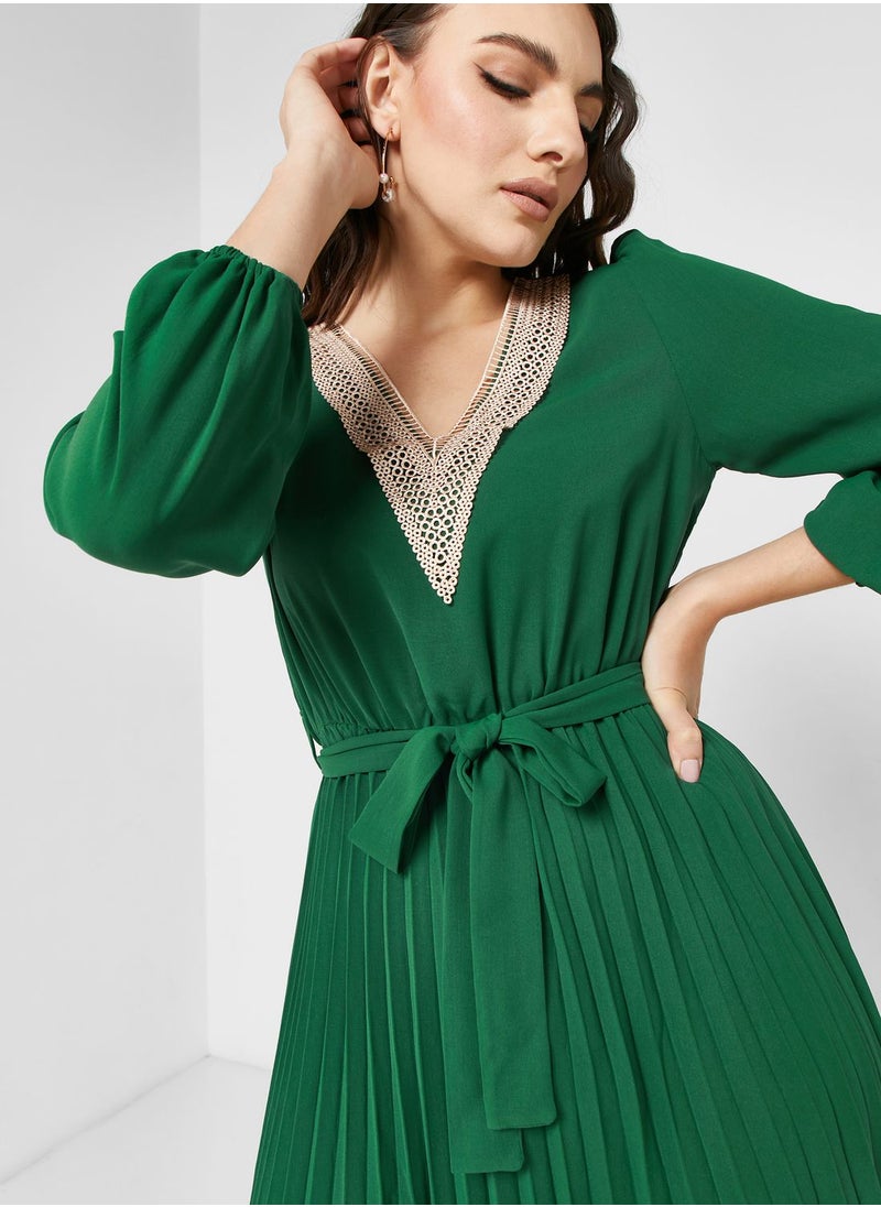 ELLA - Belted Pleat Detail Dress - Image 1