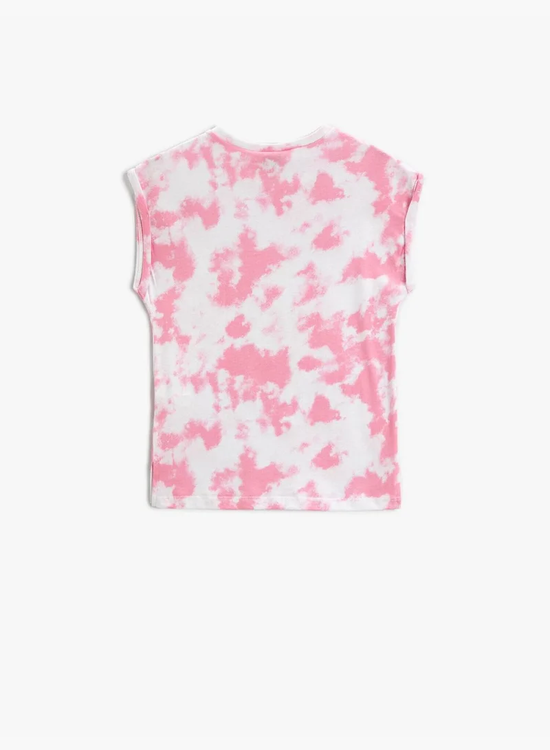 KOTON Teddy Bear Printed T-Shirt Tie-Dye Patterned Sleeveless Cotton