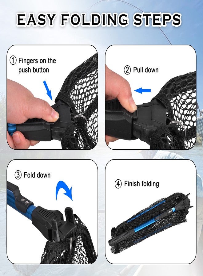 Shaddock Fishing Fishing Landing Net with Telescoping Pole Long Handle Foldable Collapsible Rubber Floating Fishing Net Telescopic Extendable Fishing Net for Kayak Saltwater Freshwater Fishing (Blue, Single) - Image 5