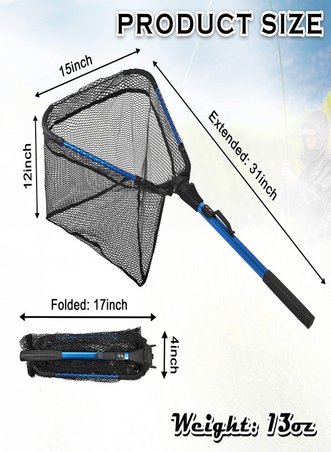 Shaddock Fishing Fishing Landing Net with Telescoping Pole Long Handle Foldable Collapsible Rubber Floating Fishing Net Telescopic Extendable Fishing Net for Kayak Saltwater Freshwater Fishing (Blue, Single) - Image 2
