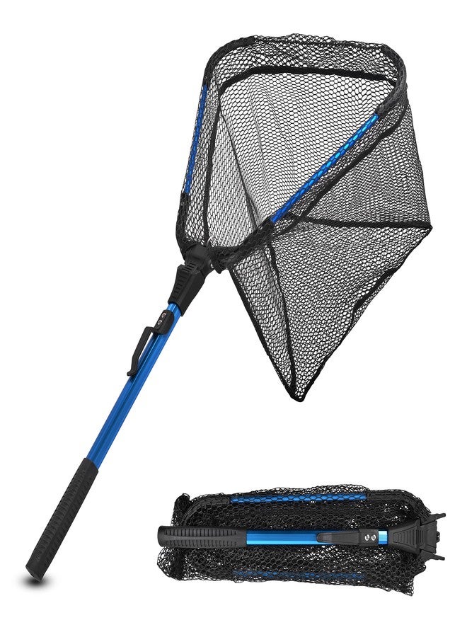 Shaddock Fishing Fishing Landing Net with Telescoping Pole Long Handle Foldable Collapsible Rubber Floating Fishing Net Telescopic Extendable Fishing Net for Kayak Saltwater Freshwater Fishing (Blue, Single) - Image 1