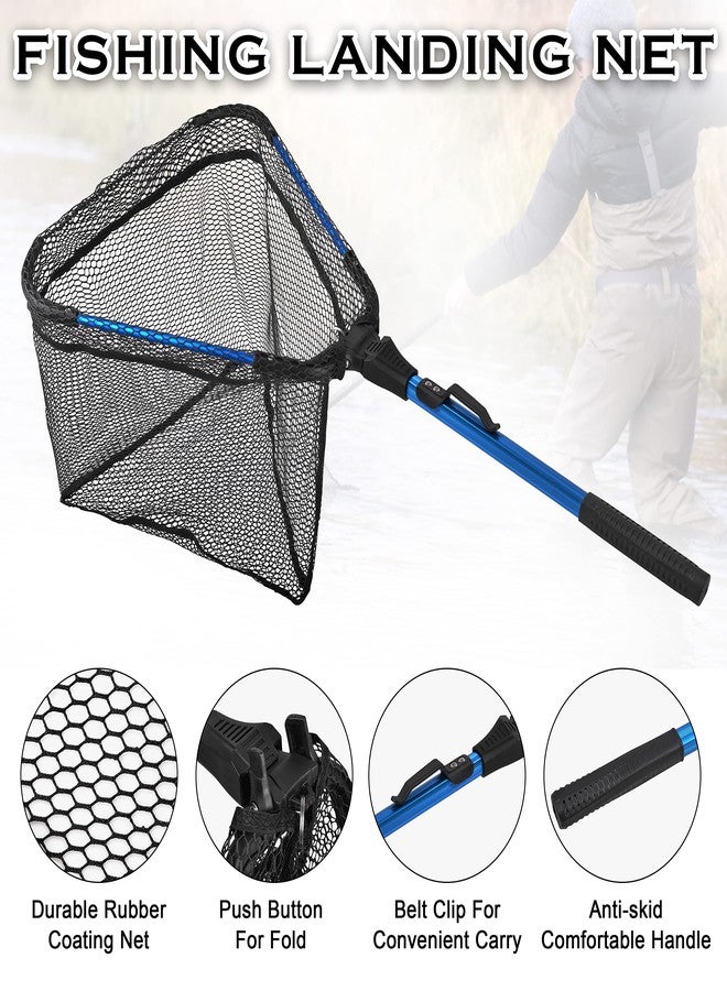 Shaddock Fishing Fishing Landing Net with Telescoping Pole Long Handle Foldable Collapsible Rubber Floating Fishing Net Telescopic Extendable Fishing Net for Kayak Saltwater Freshwater Fishing (Blue, Single) - Image 3