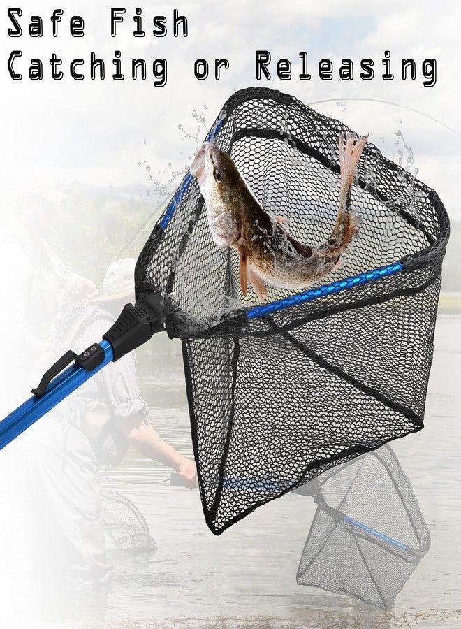 Shaddock Fishing Fishing Landing Net with Telescoping Pole Long Handle Foldable Collapsible Rubber Floating Fishing Net Telescopic Extendable Fishing Net for Kayak Saltwater Freshwater Fishing (Blue, Single) - Image 4