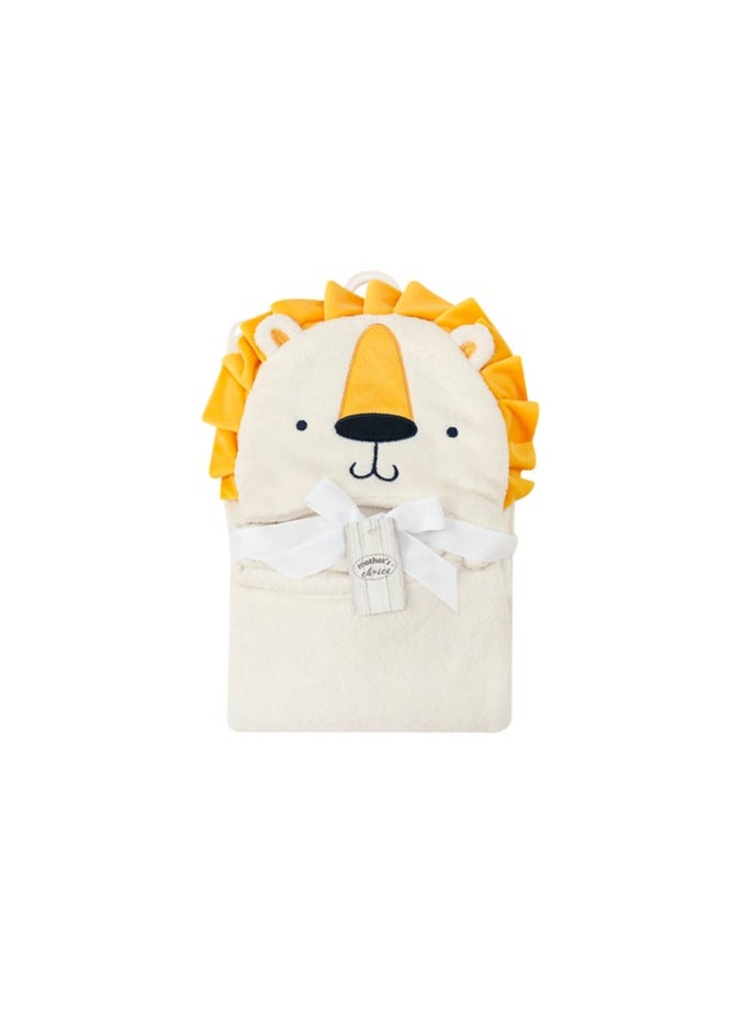 Mothers Choice - Hooded Coral Fleece Baby Blanket - Lion Design Baby Blanket  with Cute Ears - Soft & Cozy Blanket - 75x100 cm - Newborn to 4 Years – White - Image 1