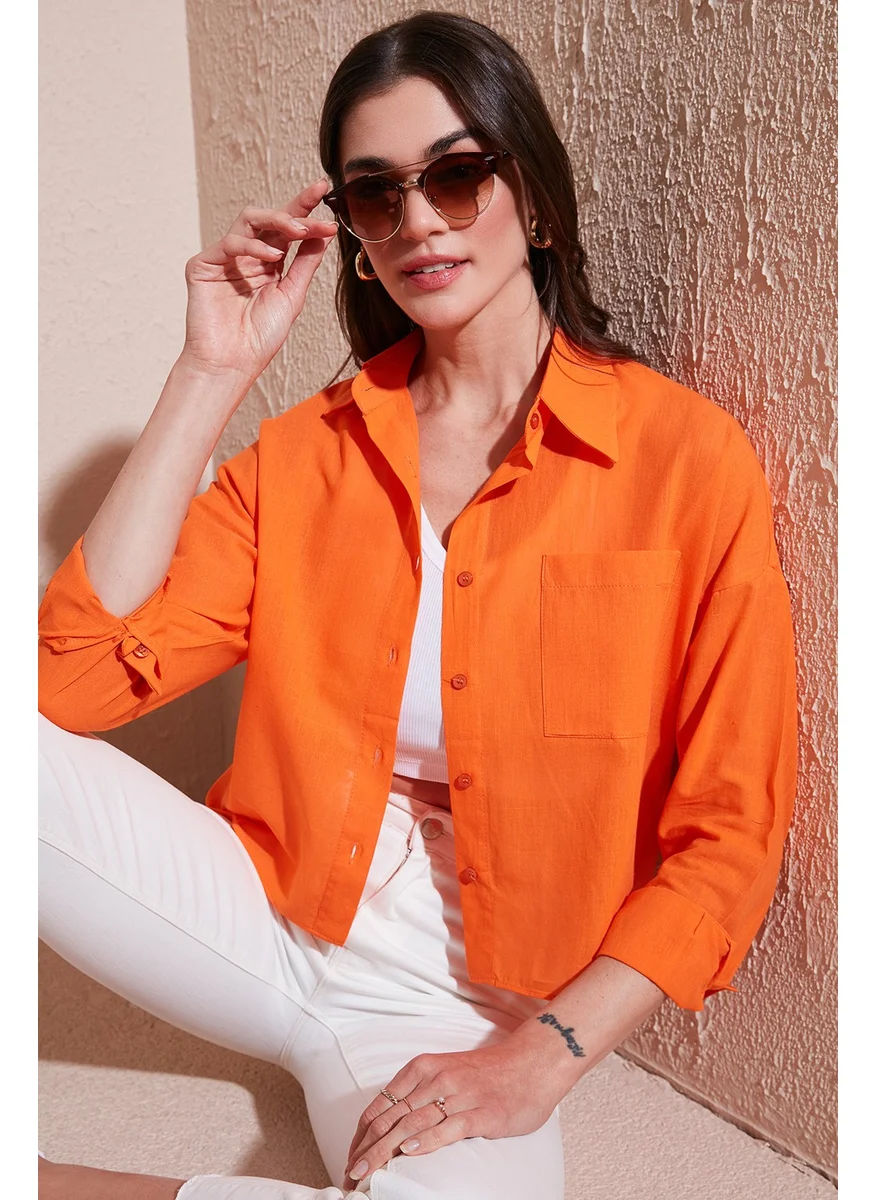 Lela Cotton and Linen Blend Regular Fit Short Front Long Back Shirt Women's Shirt 6772867