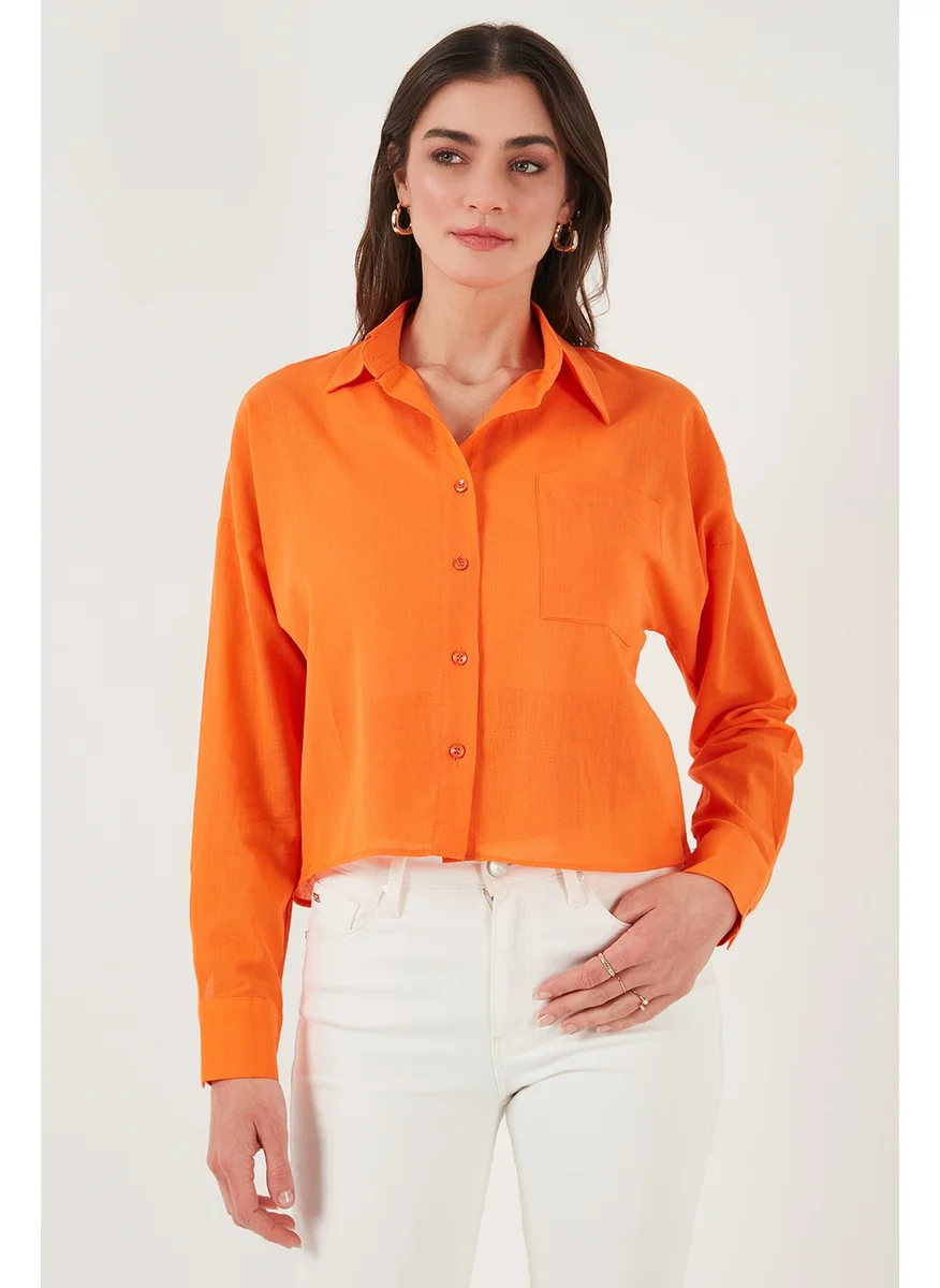 Lela Cotton and Linen Blend Regular Fit Short Front Long Back Shirt Women's Shirt 6772867