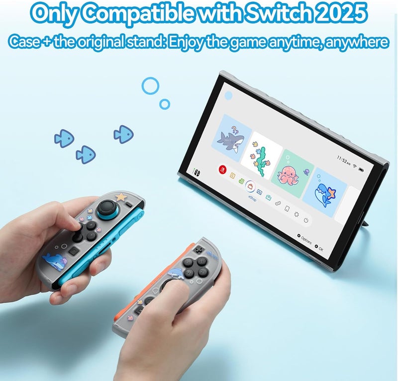 GeekShare غطاء علبة رقيق GeekShare المتوافق مع Switch 2، غلاف صلب ممتص للصدمات، غلاف جلدي من مادة الكمبيوتر المضادة للخدوش لوحدة ألعاب Switch 2 - حفلة القرش - Image 2