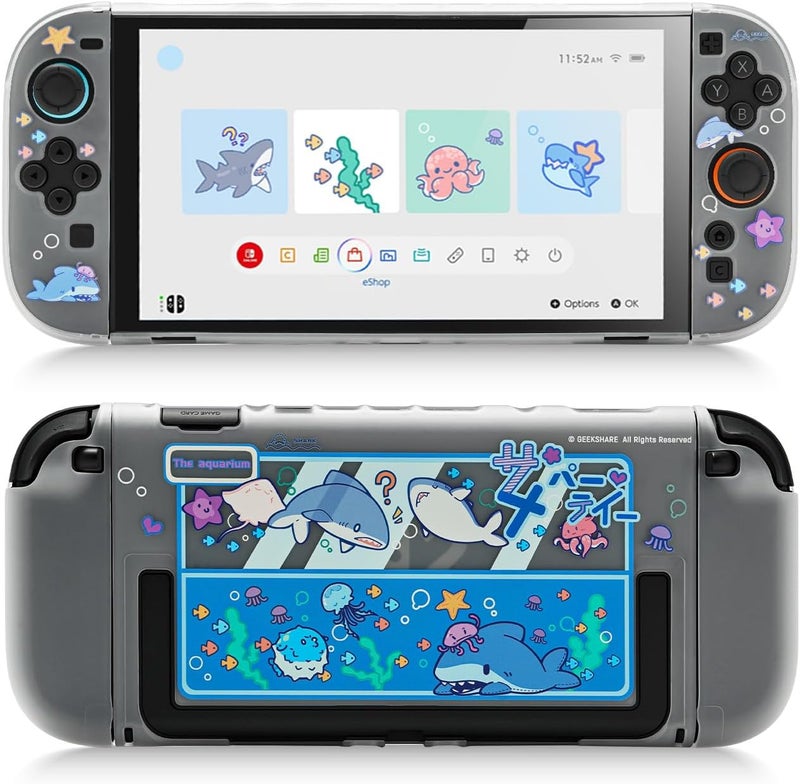 GeekShare غطاء علبة رقيق GeekShare المتوافق مع Switch 2، غلاف صلب ممتص للصدمات، غلاف جلدي من مادة الكمبيوتر المضادة للخدوش لوحدة ألعاب Switch 2 - حفلة القرش - Image 1