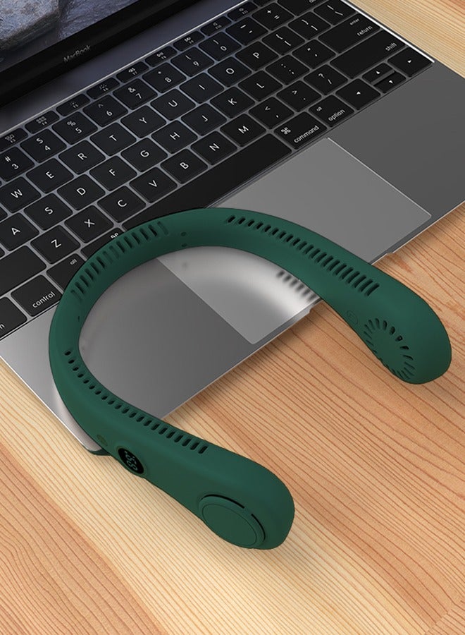 HaveDream LED Digital Display Neck Hanging Fan, Outdoor Sports Student USB Bladeless Turbine Silent High Wind Power Mini Fan-Green - Image 4