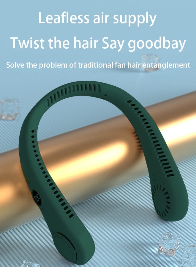 HaveDream LED Digital Display Neck Hanging Fan, Outdoor Sports Student USB Bladeless Turbine Silent High Wind Power Mini Fan-Green - Image 3