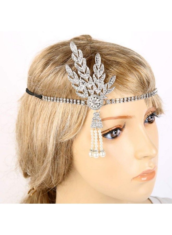 CBLUO 1920S Flapper Headband Great Gatsby Hair Hoops Rhinestone Crystal Tassel Headdress Leaf Pearl Headwear Headpiece Women Hairband Hair Band Party Decoration Cosplay Costume Hair Accessories Rose Golden  - Image 4