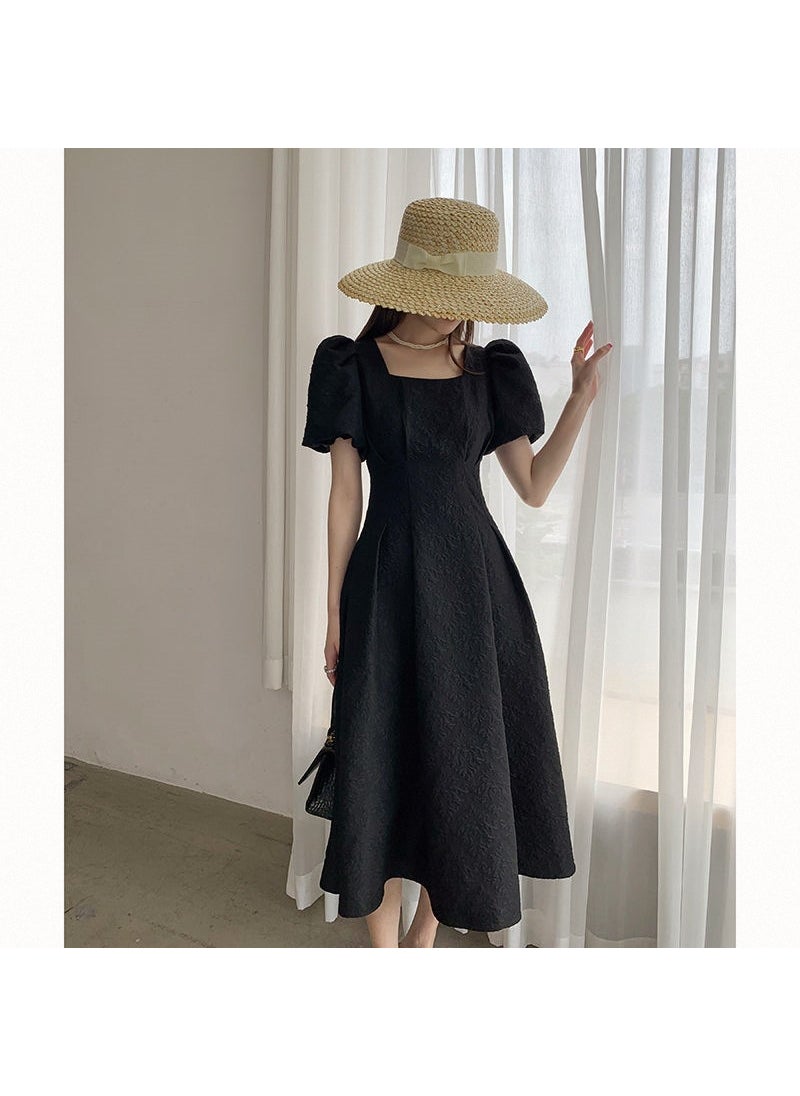 Generic - 2024 Summer Square Neck Slimming Embossed Dress for Women White - Image 1