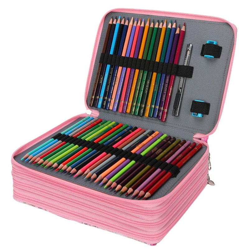Vomgomfom Large Capacity Pencil Case - Zipper Closure Twill Fabric Case for 300 Colored Pencils or 200 Gel Pens, Artist Organizer (Pink Rose) - Image 4