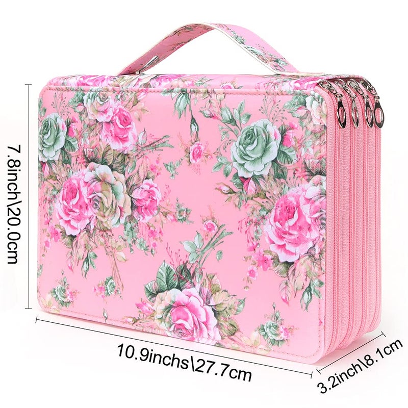 Vomgomfom Large Capacity Pencil Case - Zipper Closure Twill Fabric Case for 300 Colored Pencils or 200 Gel Pens, Artist Organizer (Pink Rose) - Image 2