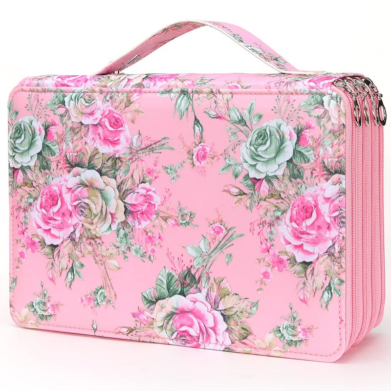 Vomgomfom Large Capacity Pencil Case - Zipper Closure Twill Fabric Case for 300 Colored Pencils or 200 Gel Pens, Artist Organizer (Pink Rose) - Image 1