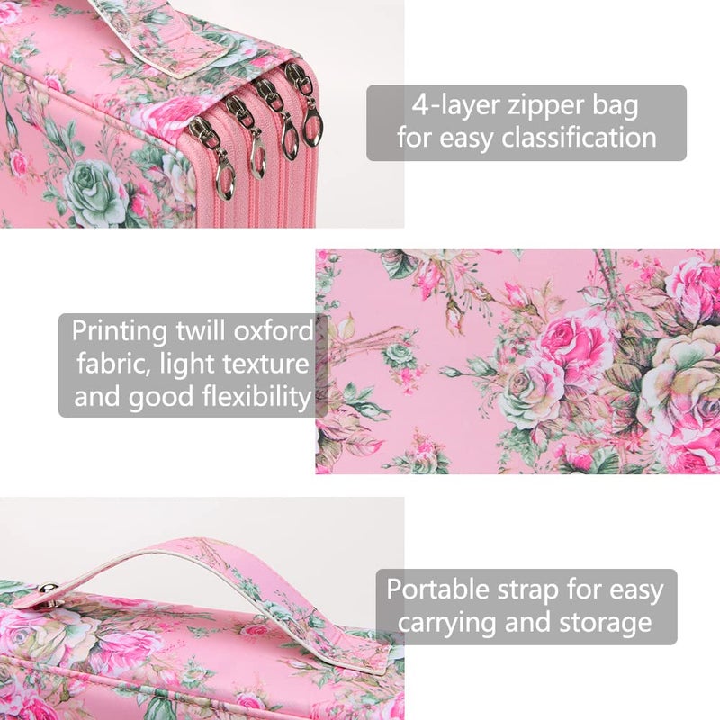 Vomgomfom Large Capacity Pencil Case - Zipper Closure Twill Fabric Case for 300 Colored Pencils or 200 Gel Pens, Artist Organizer (Pink Rose) - Image 3
