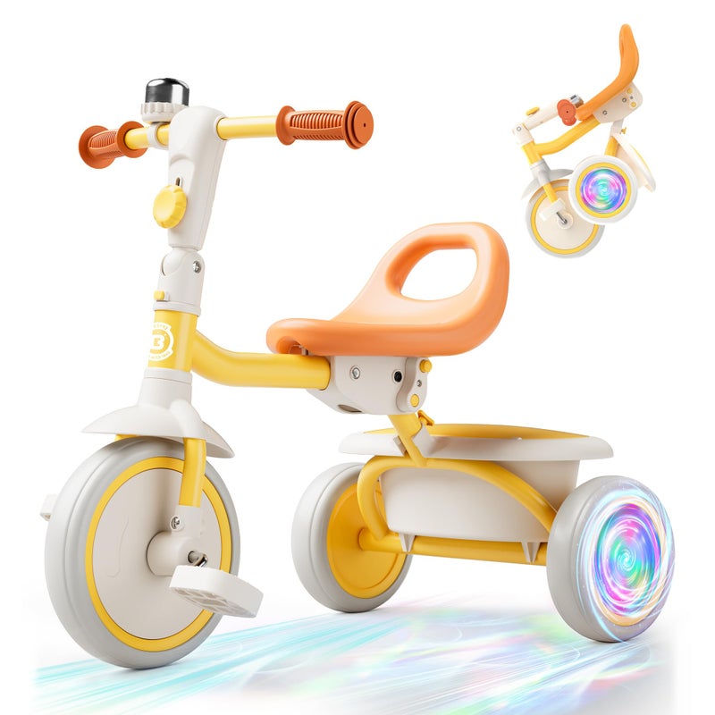 besrey Colorful Lighting Toddler Tricycle for Ages 18 Months to 5 Years Toddler Bike with Bell Kids Tricycle Gift for 25 Year Olds Toy for Boys and Girls Tricycle for Toddlers Yellow - Image 3