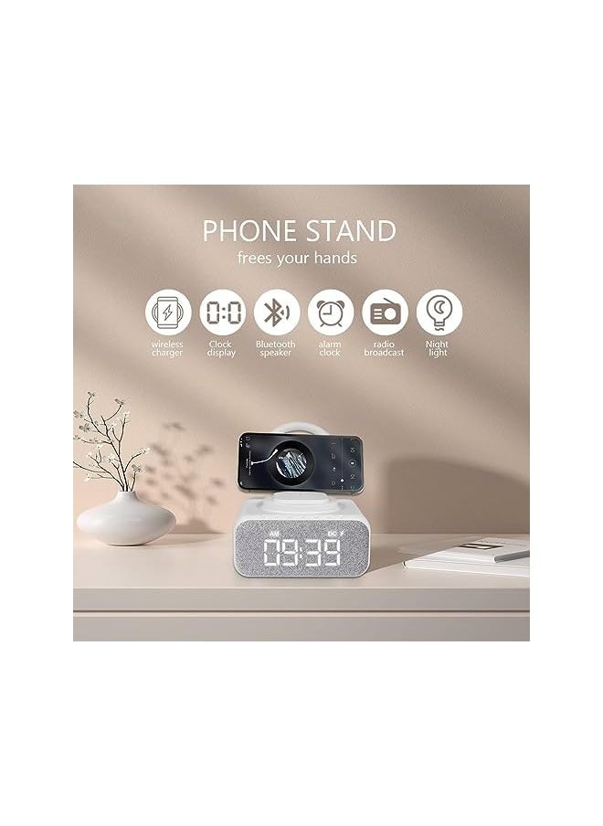 Generic - Clock Radio Bedside Alarm Clock With Bluetooth Speaker Dimmable Led Display Super Fast Wireless Charger Station Usb Charging Port Fm Radio Alarm Clock With Night Light And Stand - Image 1