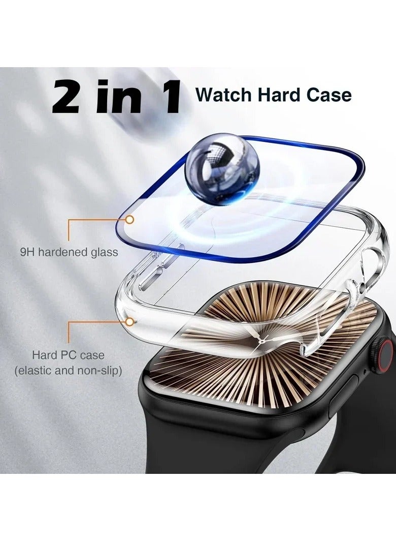 كومبي واقي شاشة Apple Watch Series 11/10 مقاس 46 مم، مصنوع من مادة البولي كربونات الصلبة + واقي شاشة من الزجاج المقوى، غطاء نحيف كامل - Image 2
