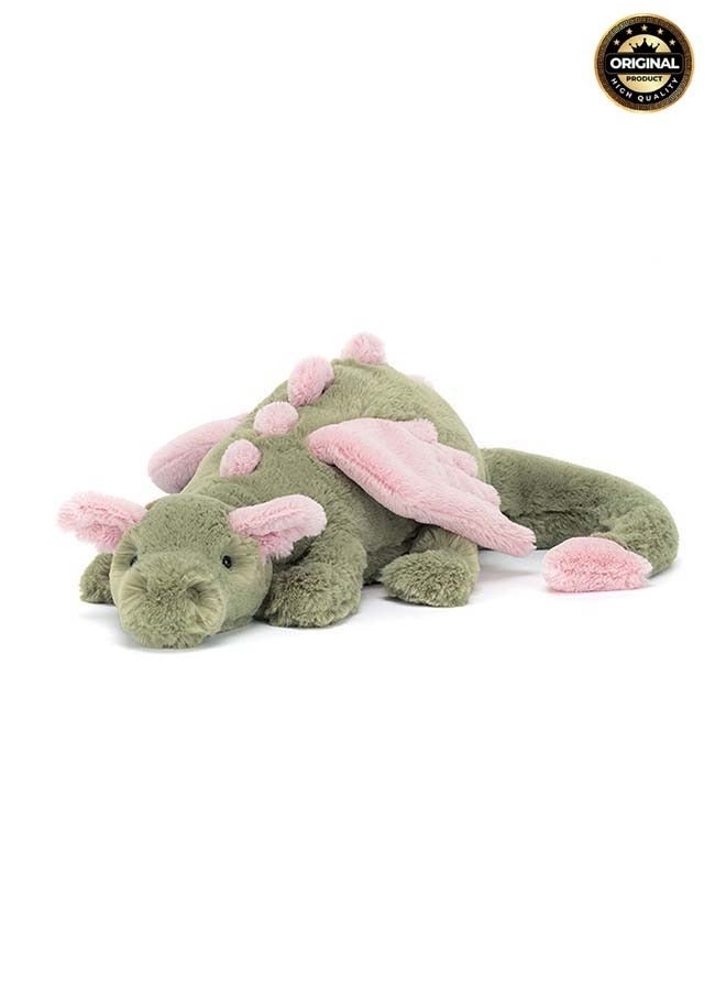 Jellycat تنين مالاكي – تنين محشو أخضر ناعم بأجنحة ونتوءات وردية – لعبة حضن كبيرة 50 سم للأطفال، دور الحضانة وجامعي التحف - Image 1