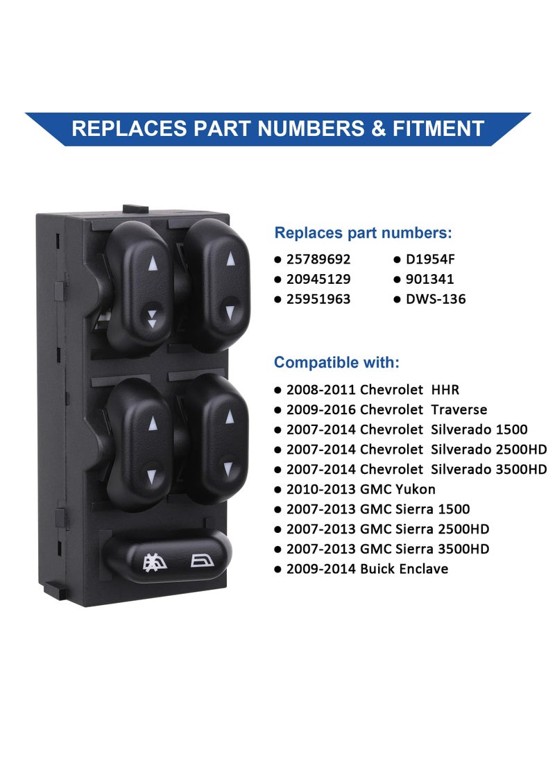 TLAXCA Power Master Window Switch, Compatible with 2004-2008 Ford F150, 2003-2006 Ford Expedition, 2003-2008 Crown Victoria, Lincoln Mark LT, Mercury Grand Marquis and Marauder, OE 5L1Z14529AA 901339  - Image 2