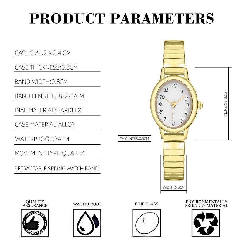 IBSO Easy Read Ladies Quartz Wrist Watch, Small Analog Gold Watch for Women with Oval Case, Water Resistant (CDEWA GD) - Image 5