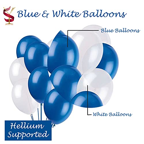 SpecialYou.in SpecialYou Blue theme Happy Birthday decoration items DIY combo kit with pastel blue and white balloons, Blue paper fans and flags for party background wall, pack of 48 Items - Image 4
