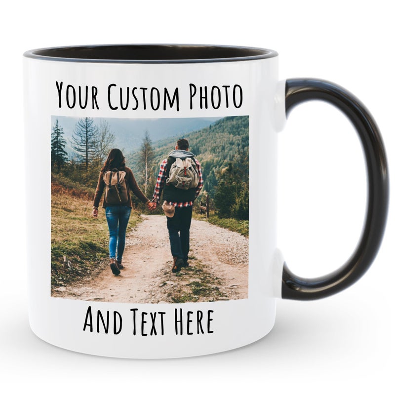 Giftbees Personalized Coffee Mug Custom Picture Text or Logo Ceramic Mug Customized Gift for Men Women Taza Personalizada with Photo and Words Customizable 11 Oz Tea Cup White Black