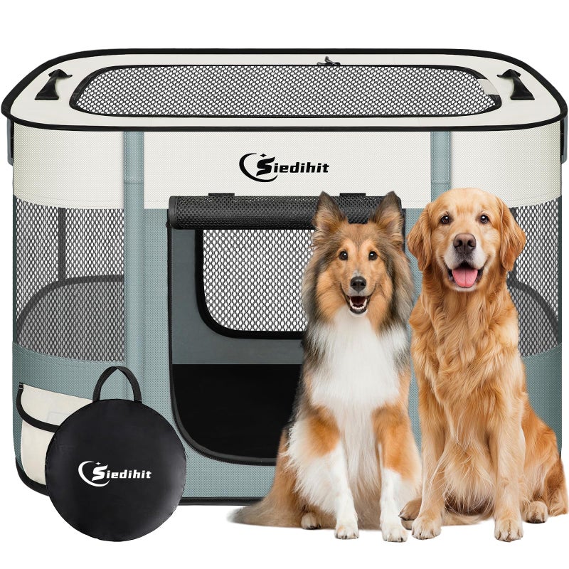 Siedihit Dog Playpen,Cat Pet Puppy Pen,Portable Playpens for Dogs Indoor Outdoor Travel Camping Use,Foldable Dog Kennel Tent Crate for Rabbit Small Animals with Carrying Case (Grey, Large) - Image 1