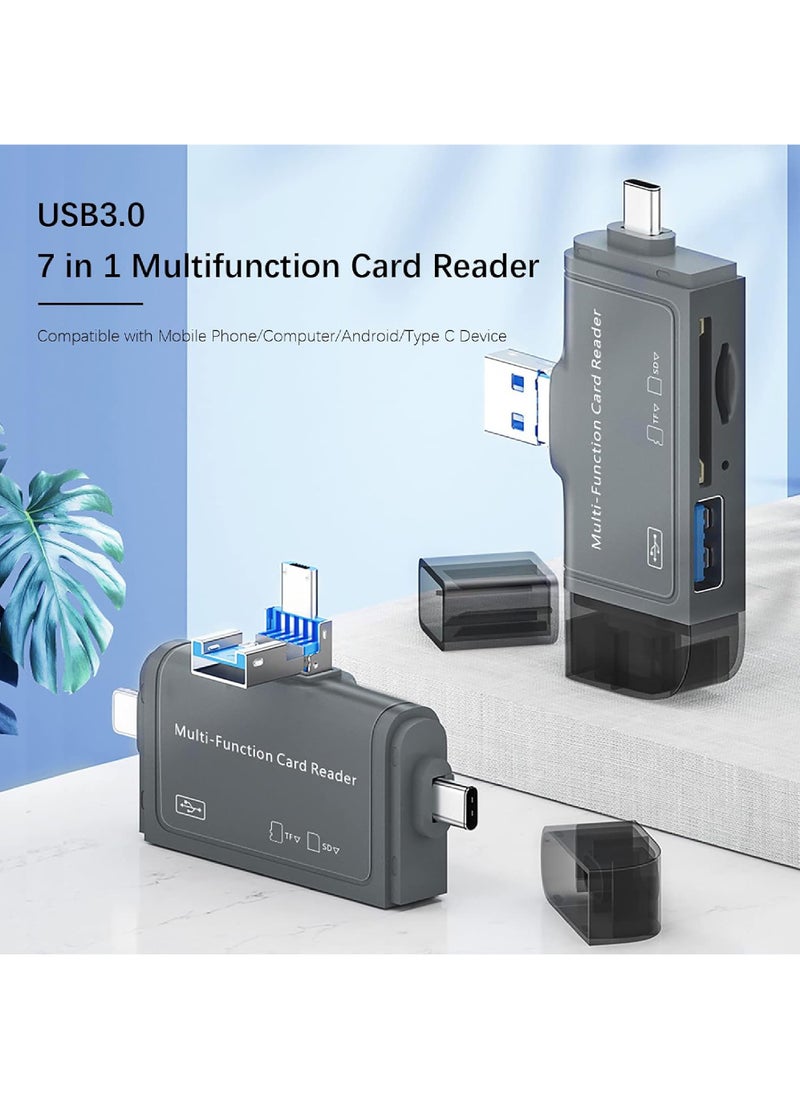 Rock Pow - SD Card Reader 7 in 1 Portable OTG USB 3.0 Dual Slot Flash Memory Card Adapter Supports TF SD Micro SD SDXC SDHC for Mac Windows Linux Chrome PC Smartphones Camera Laptop - Image 1