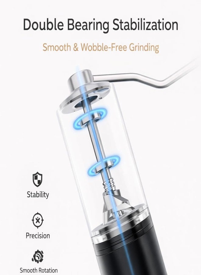 AAshonee® Premium Manual Coffee Grinder with 5-Axis CNC Stainless Steel Burr, Aluminum Body & Wooden Handle (1 Year Warranty) - Image 5